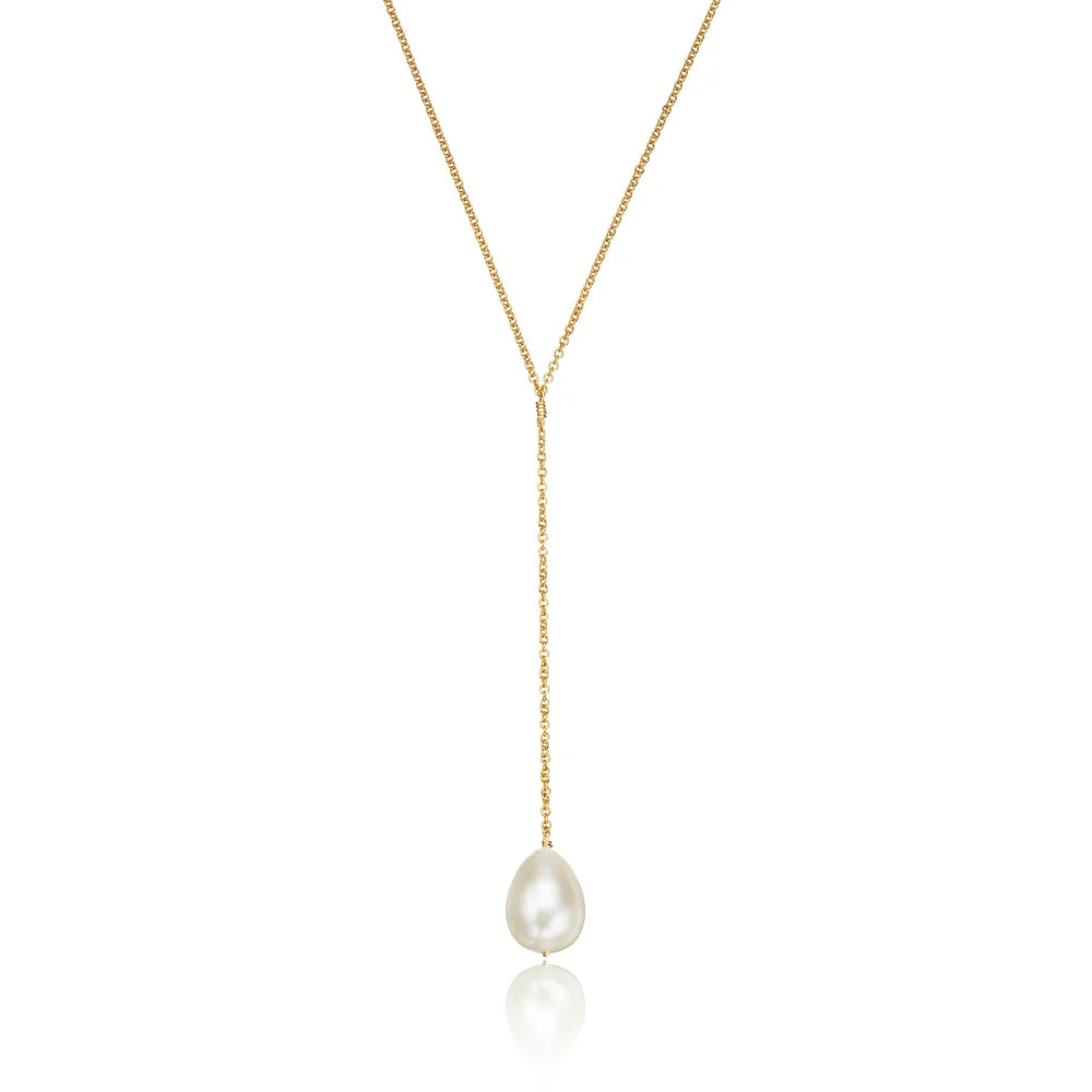 Gold Large Pearl Lariat Necklace | Lily & Roo