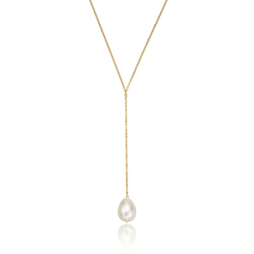Gold Large Pearl Lariat Necklace | Lily & Roo