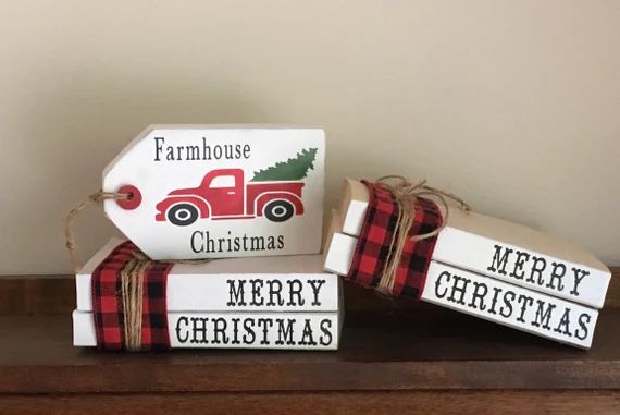 Farmhouse Christmas Mini Tag Sign/Tiered Tray Decor/Christmas Decor/Red Truck/Holiday Decor/Farmh... | Etsy (US)