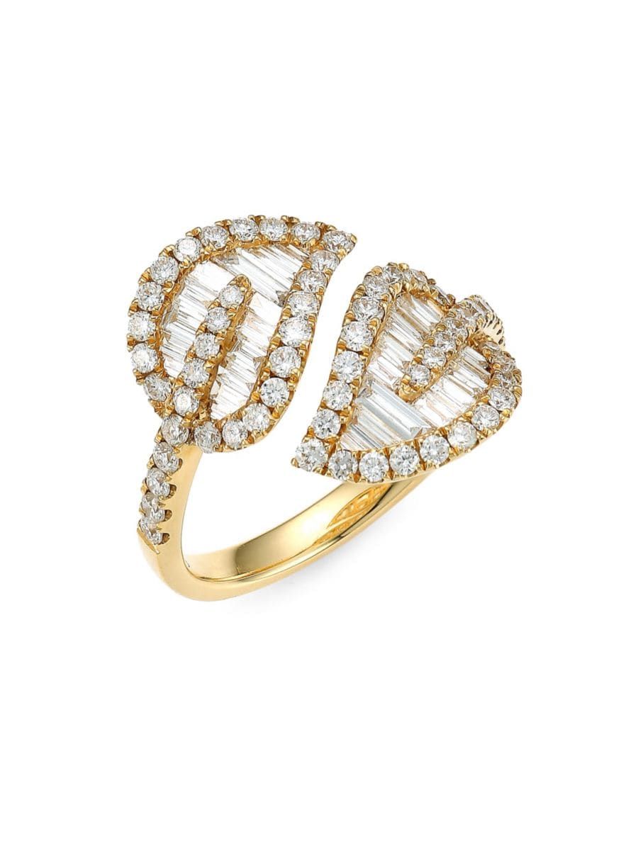 Medium 18K Yellow Gold & Baguette Leaf Diamond Ring | Saks Fifth Avenue