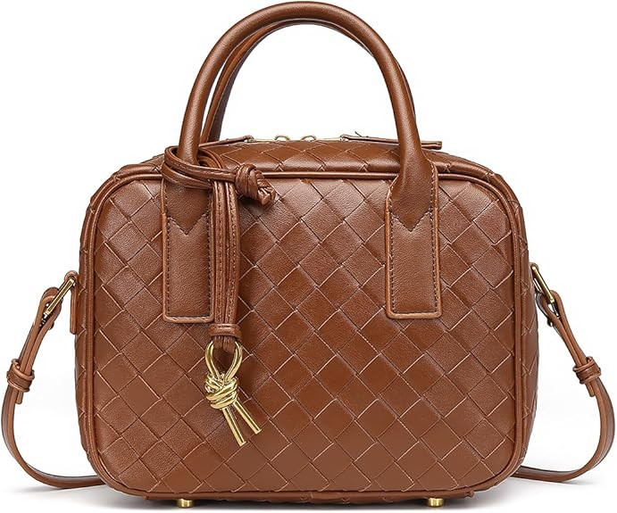 Woven Bag for Women, Trendy Woven Purse Crossbody Bags for Women Top Handle Handbag PU Leather Cu... | Amazon (US)