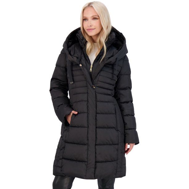 Tahari Casey Women's Quilted Down Fitted Puffer Coat with Bib Black Size XS - Walmart.com | Walmart (US)