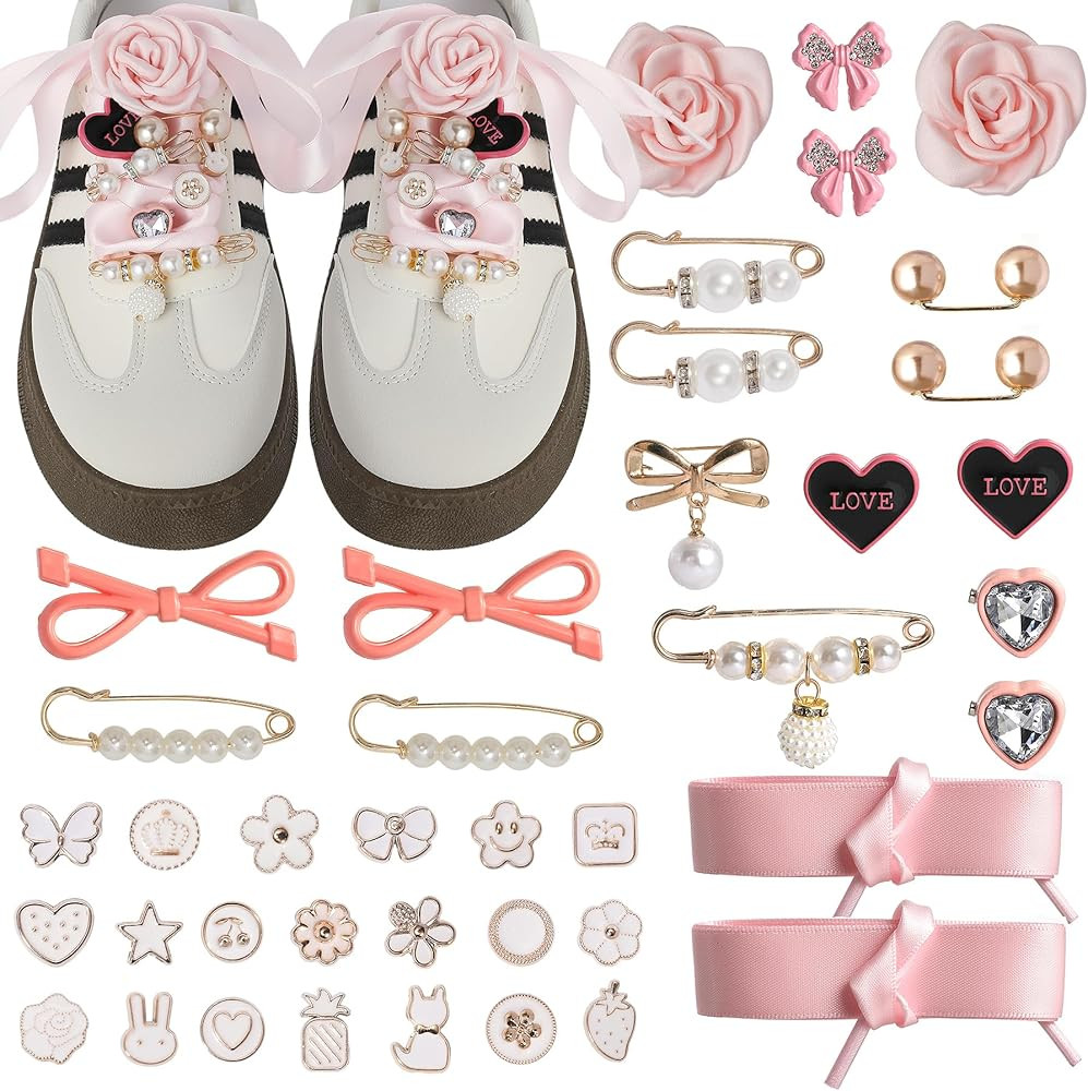 Bellaqueo 38Pcs Bling Shoe Charms for Sneakers Girls, Bling Shoe Lace Clips, Shoelace Junk Socks ... | Amazon (US)