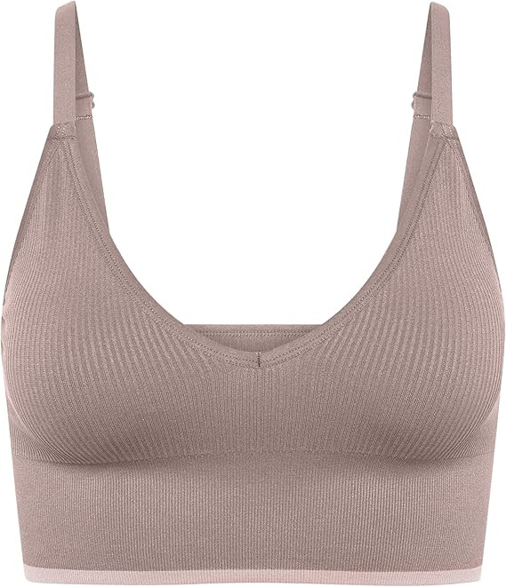 Lounge Rib Triangle Bralette - Ultra-Soft & Lightweight Deep V Ribbed Bralette | Amazon (US)