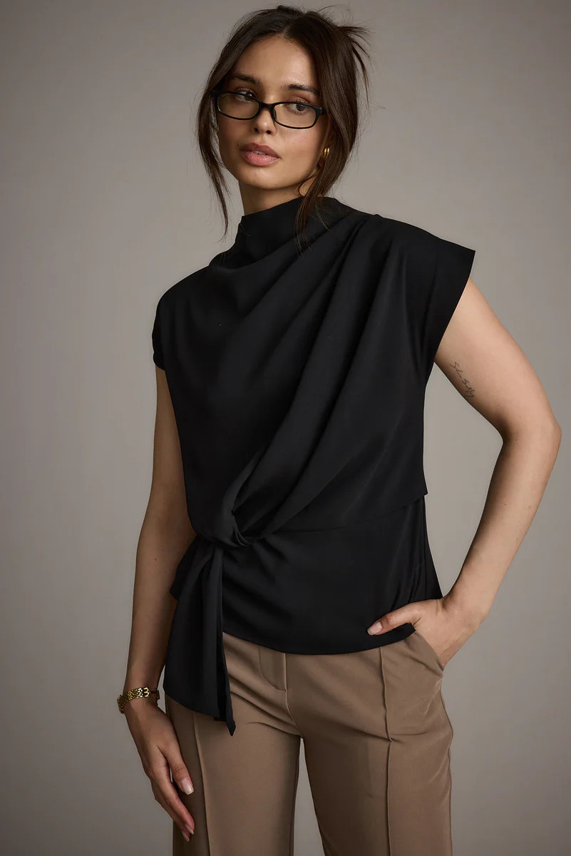 Atwood Black Twist Front Blouse | 12th Tribe