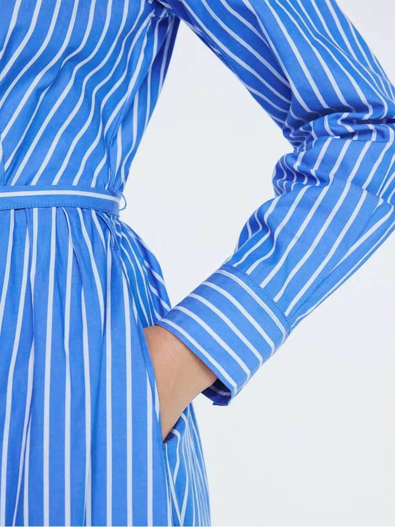 Free Assembly Women's and Women's Plus Pleated Cotton Midi Shirtdress with Long Sleeves, Sizes XS... | Walmart (US)