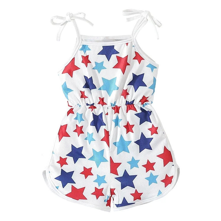 Zanarzt Kids 4th Of July Romper Toddler Girl 4th of July Outfit Spaghetti Straps Stars Romper Sum... | Walmart (US)