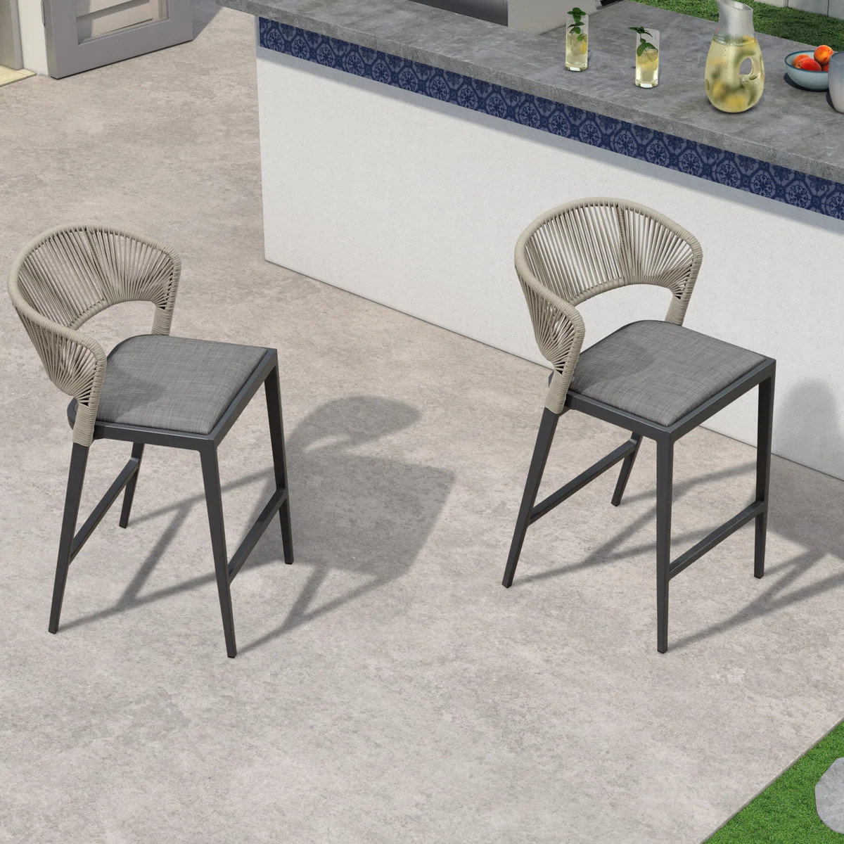 Patio Bar Stool with Cushion (Set of 2) | Wayfair North America