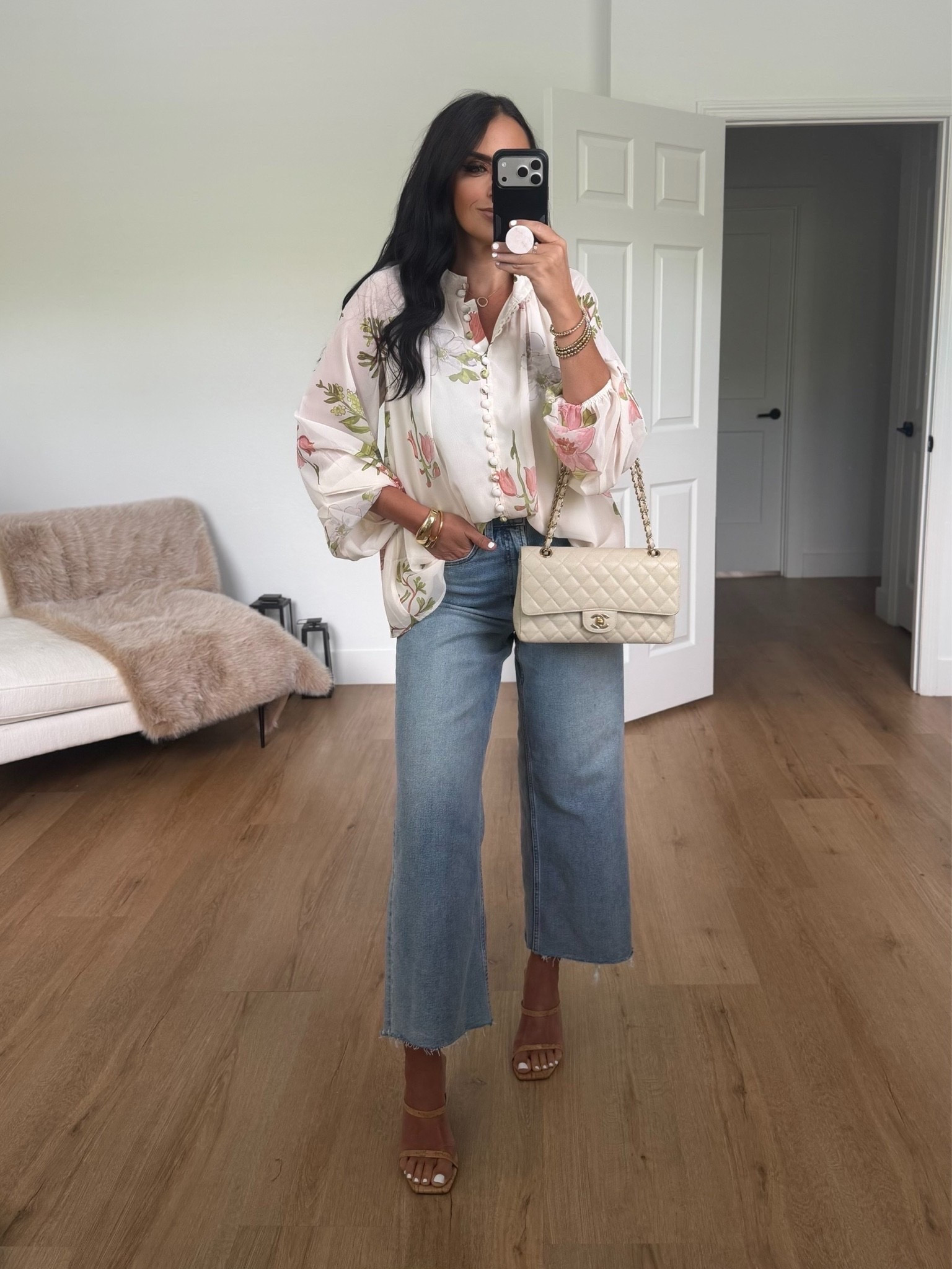 Marni Floral Button-Up Shirt wearing size small. Pistola jeans wearing size 27