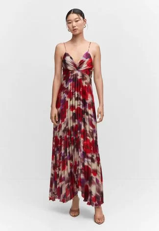 Vestido Cetim Mango Longo Plissado Bege | Dafiti (BR)