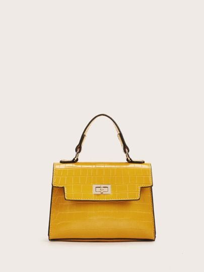 Twist Lock Croc Embossed Satchel Bag | SHEIN