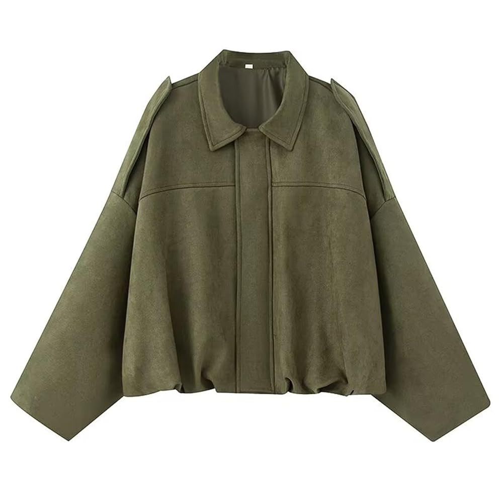 Suede Jackets for Women Y2K Faux Suede Jacket Full Zip Batwing Sleeve Lapel Cropped Outerwear Lad... | Amazon (UK)