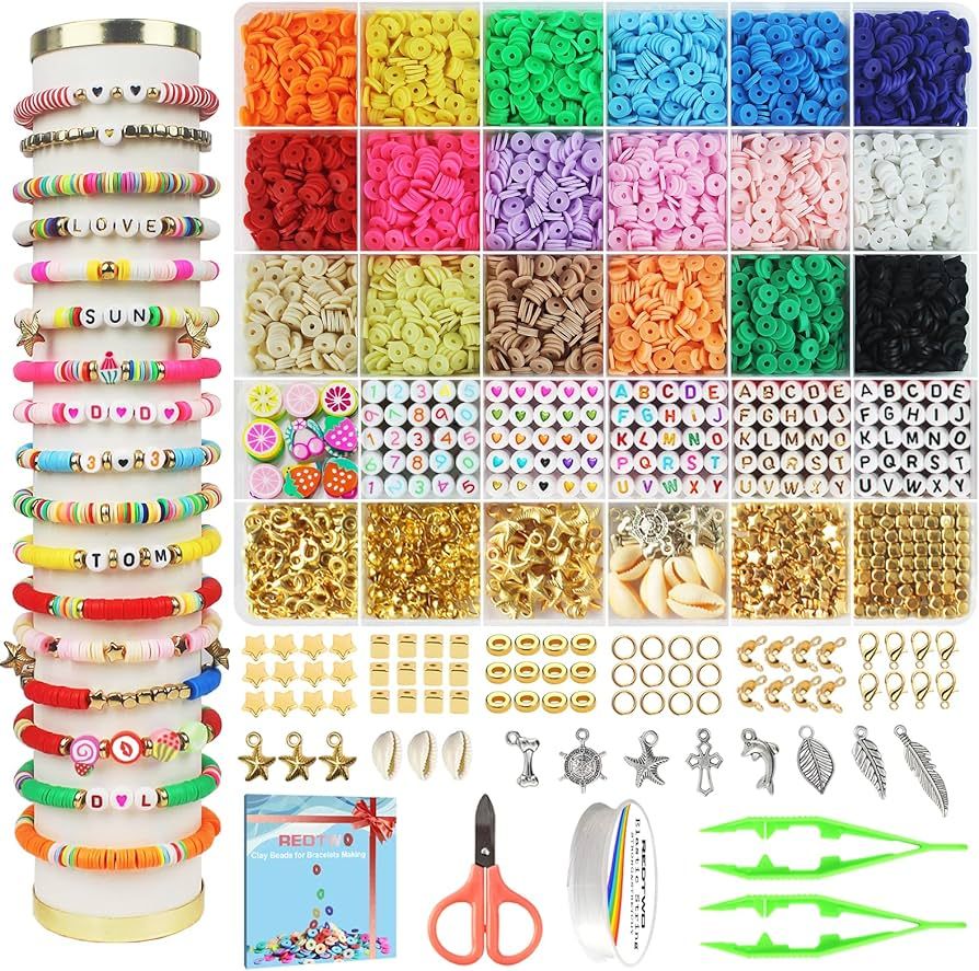 Redtwo 5100 Clay Beads Bracelet Making Kit, Flat Preppy Beads for Friendship Jewelry Making,Polym... | Amazon (US)