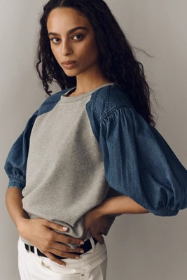 Pilcro Cotton Reworked Puff-Sleeve Sweatshirt | Anthropologie (US)