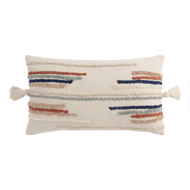 Ivory Tufted Lines Lumbar Pillow | World Market