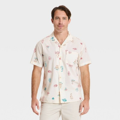 Men's Vacay Short Sleeve Camp Collar Printed Button-Down Shirt - Goodfellow & Co™ White L | Target