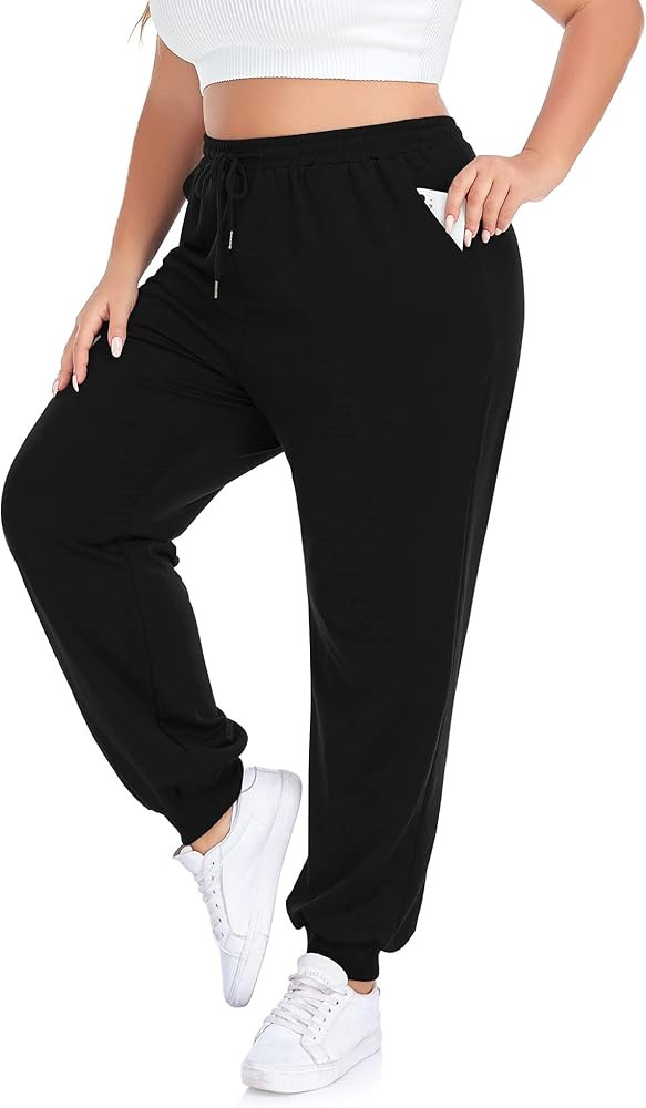 COOTRY Plus Size Sweatpants for Women Loose Elastic Waist Drawstring Joggers Workout Lounge Pants... | Amazon (US)