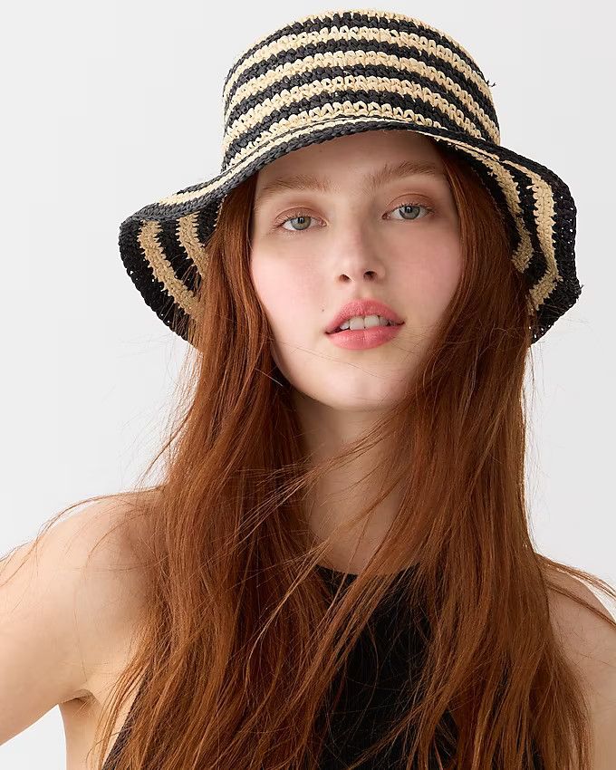 Raffia bucket hat in stripe | J.Crew US