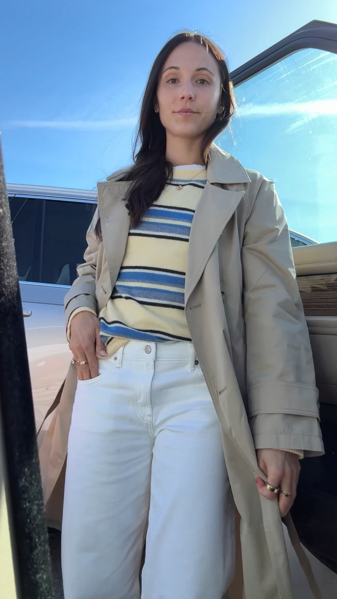 Striped sweater and beige trench coat for spring layers! Ootd out with the boys! 

#LTKootd #LTKSpringSale