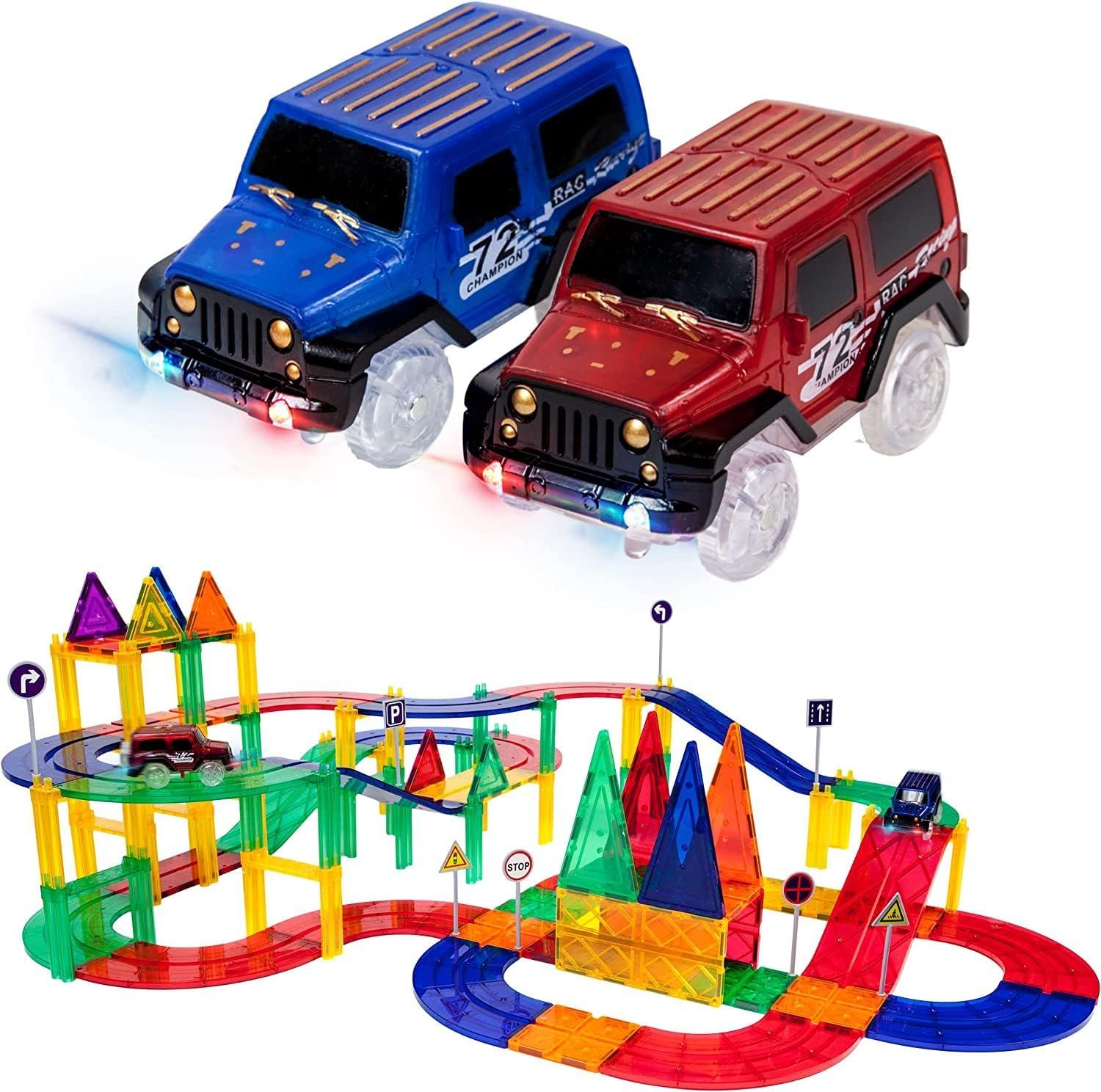 PicassoTiles 80 Piece Race Car Track Building Block Educational Toy Set Magnetic Tiles Magnet DIY... | Amazon (US)