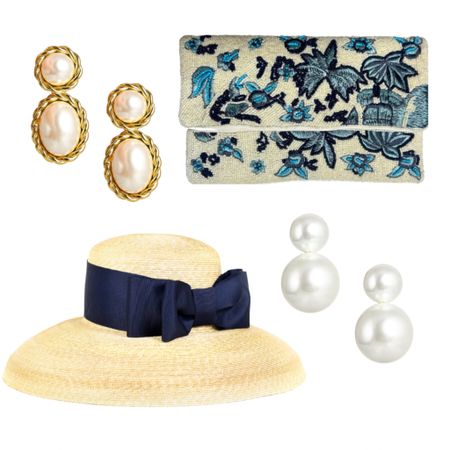 Belle of the Ball x Lisi Lerch collaboration. Classic pearls and gold tops details. Blue and white beaded clutch and a straw hat perfect for a coastal grandmother. Great Mother's Day gifts. 

#LTKfindsunder100 #LTKSeasonal #LTKGiftGuide