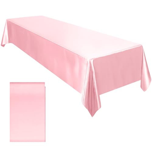 Ruisita Satin Party Tablecloth Table Cover 58 x 102 Inches Wedding Rectangle Bright Silk Tablecloth Smooth Fabric Tablecloths Table Decor for Wedding Banquet Party Decoration, Light Pink | Amazon (US)