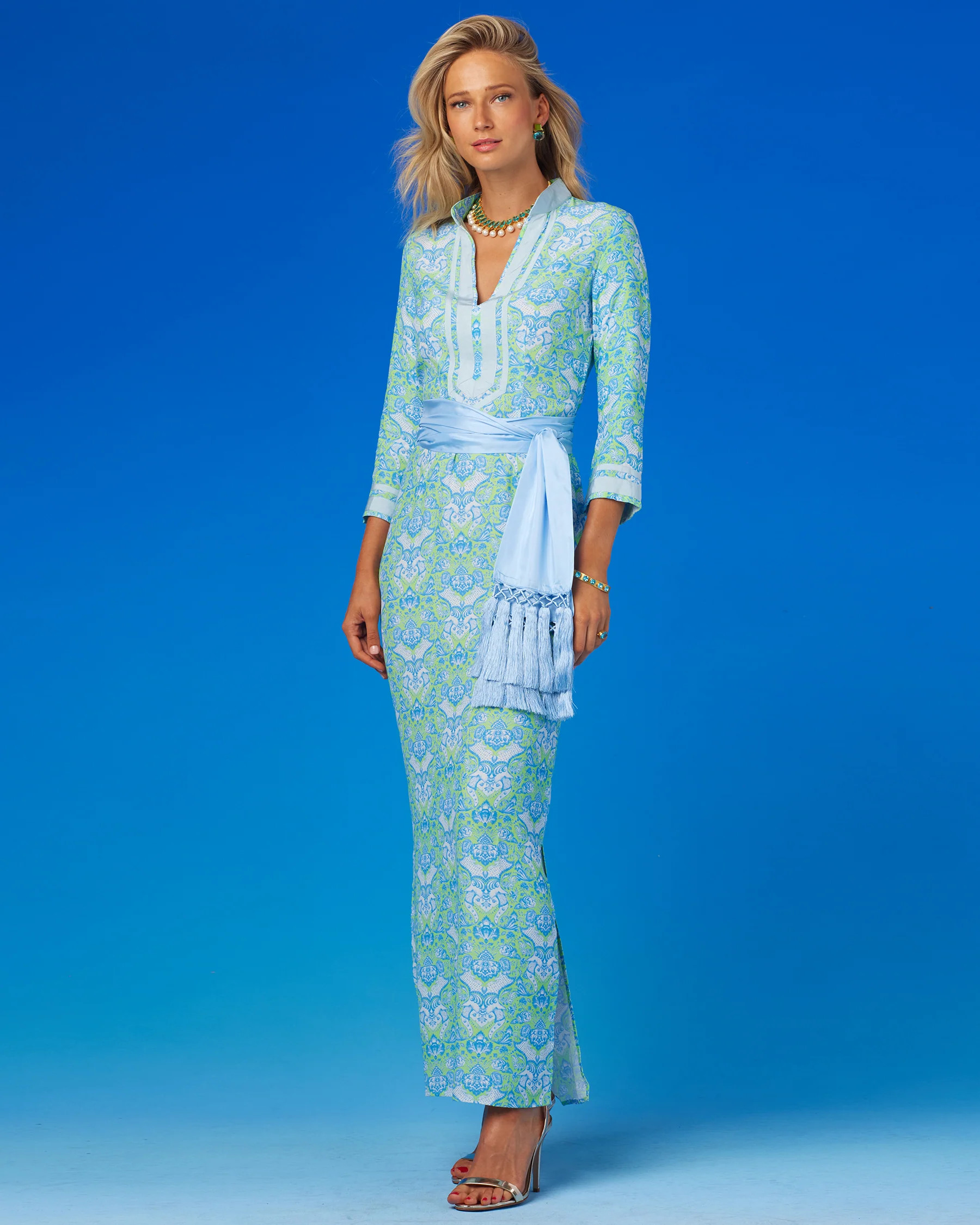 Capri Long Tunic Dress in Shalimar Turquoise on Mint Julep | NICOBLU