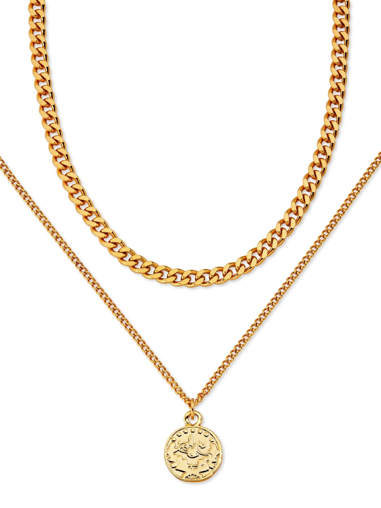 Scoop Brass Yellow Gold-Plated Layered Coin Necklace, 16.5" + 3" Extender - Walmart.com | Walmart (US)