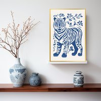 Chinoiserie Tiger Minimalist Blue & White Elegance | Etsy (US)