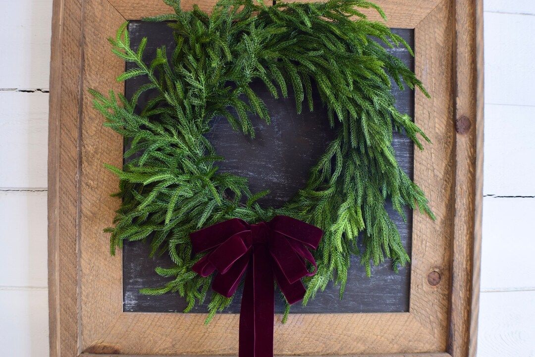 Faux Norfolk Pine Wreath With Velvet Bow - Etsy | Etsy (US)