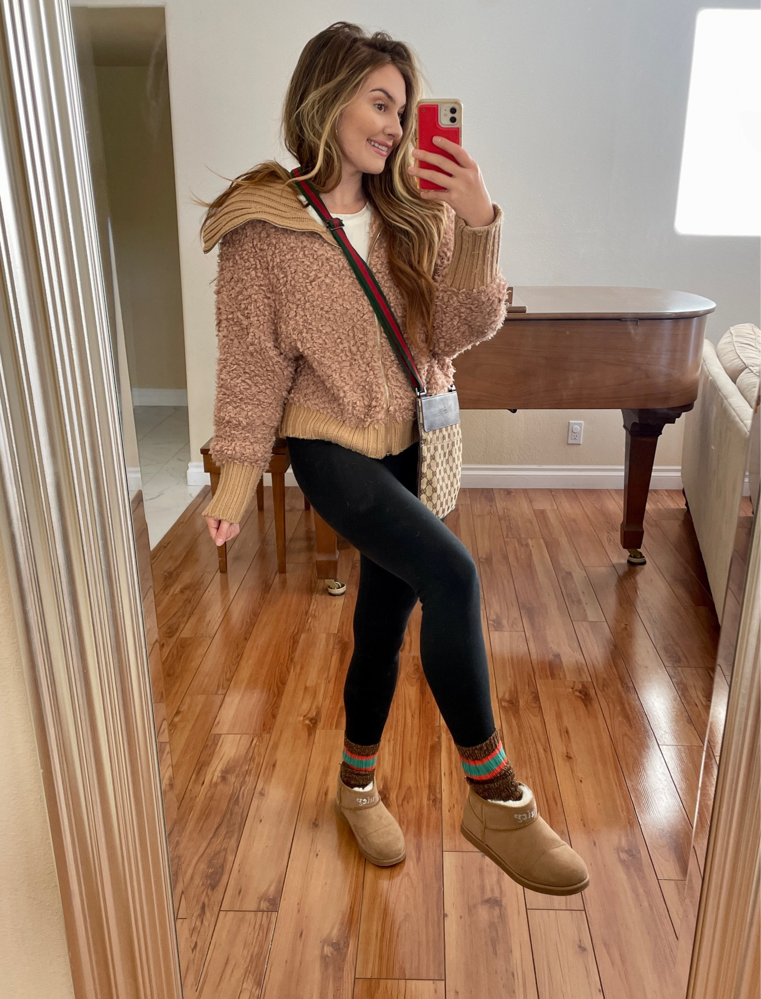 Cute and casual winter outfit you can easily recreate! Love these little Juicy booties at Macy’s right now for only $40. They’re true to size. Linked my leggings and bodysuit. Jacket I stole from my mom’s closet but linked 1 affordable and 1 luxe (similar) option! Linked similar cozy socks as well :) 

#LTKfit #LTKSeasonal #LTKstyletip
