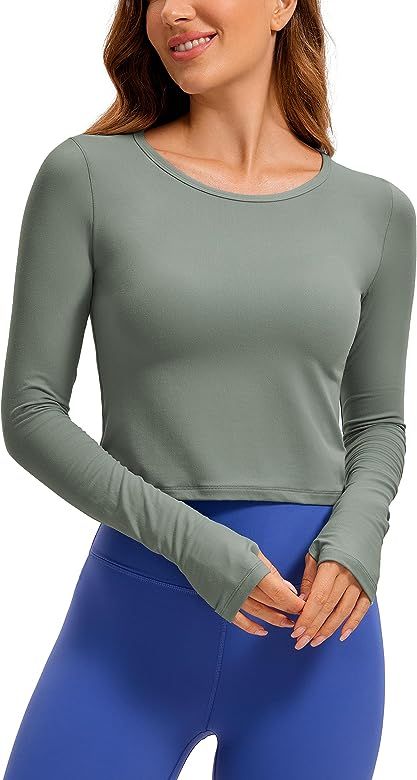 CRZ YOGA Long Sleeve Crop Tops for Women Workout Cropped Top Yoga Slim Fit Athletic Gym Shirts wi... | Amazon (US)