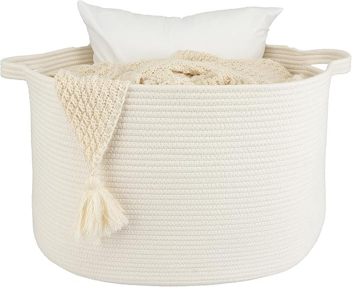 Large Cotton Rope Basket Blankets Basket Living Room 22"x14" Toy Basket for Kids and Dogs Rope St... | Amazon (US)