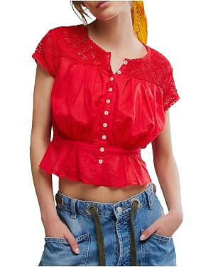 Free People Glimmer Embroidered Top | Amazon (US)