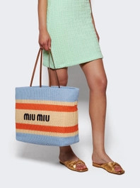 Tessuto Striped Woven Fabric Tote Bag Natural And Celeste Blue  | The Webster | The Webster