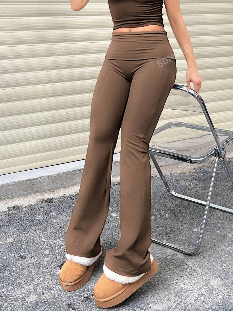 Solid Color Wide Waist Flared Bottom Leggings | SHEIN