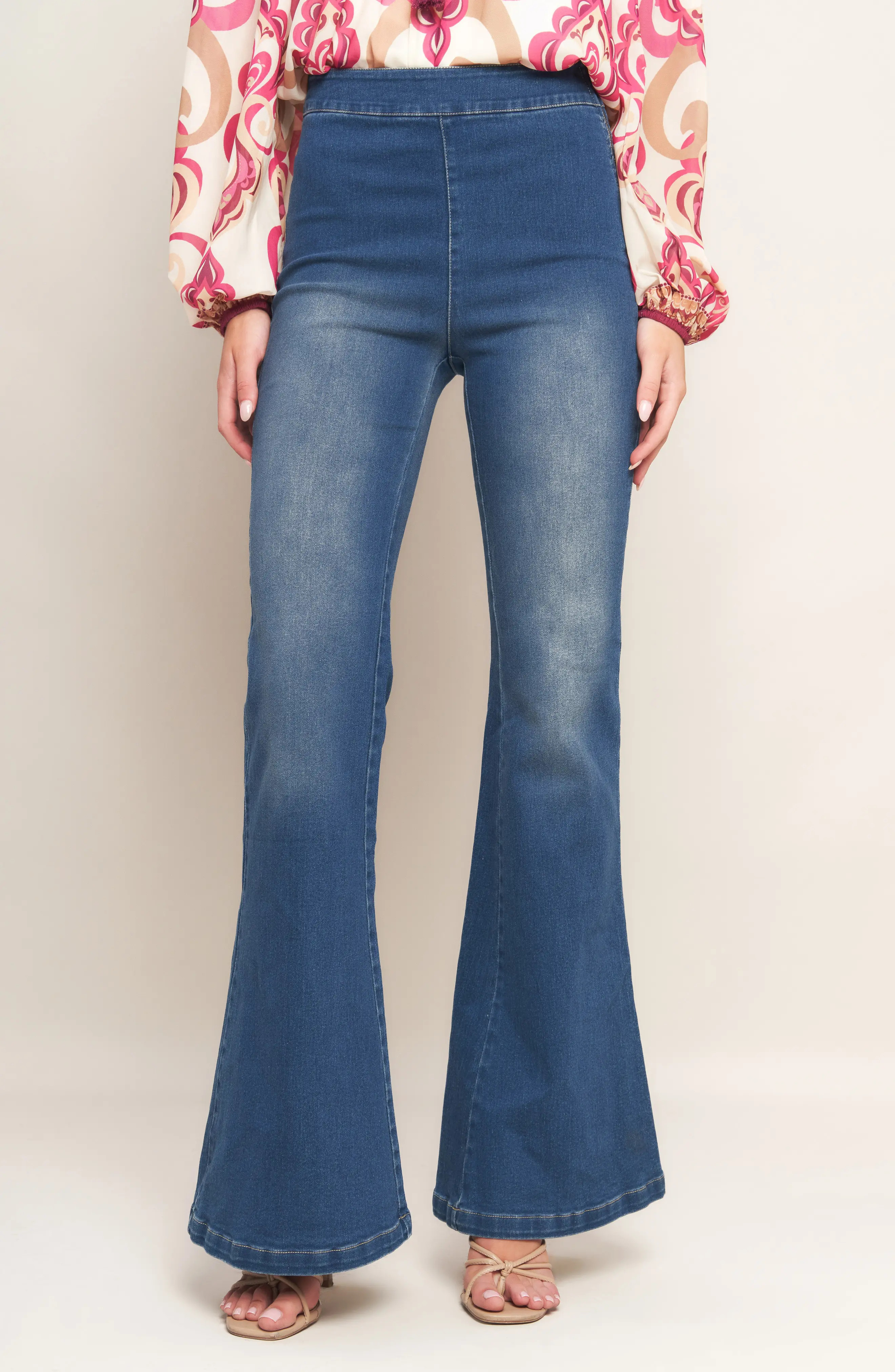 FLYING TOMATO Washed Stretch Denim Flare Pants in Medium Indigo at Nordstrom Rack, Size Small | Nordstrom Rack