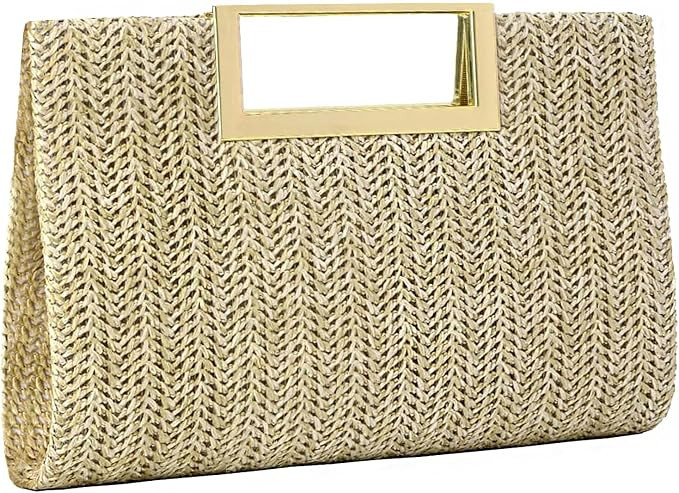 Women’s Straw Raffia Clutch Purse, Top Handle Woven Handbag with Crossbody Strap, Summer Beach ... | Amazon (US)
