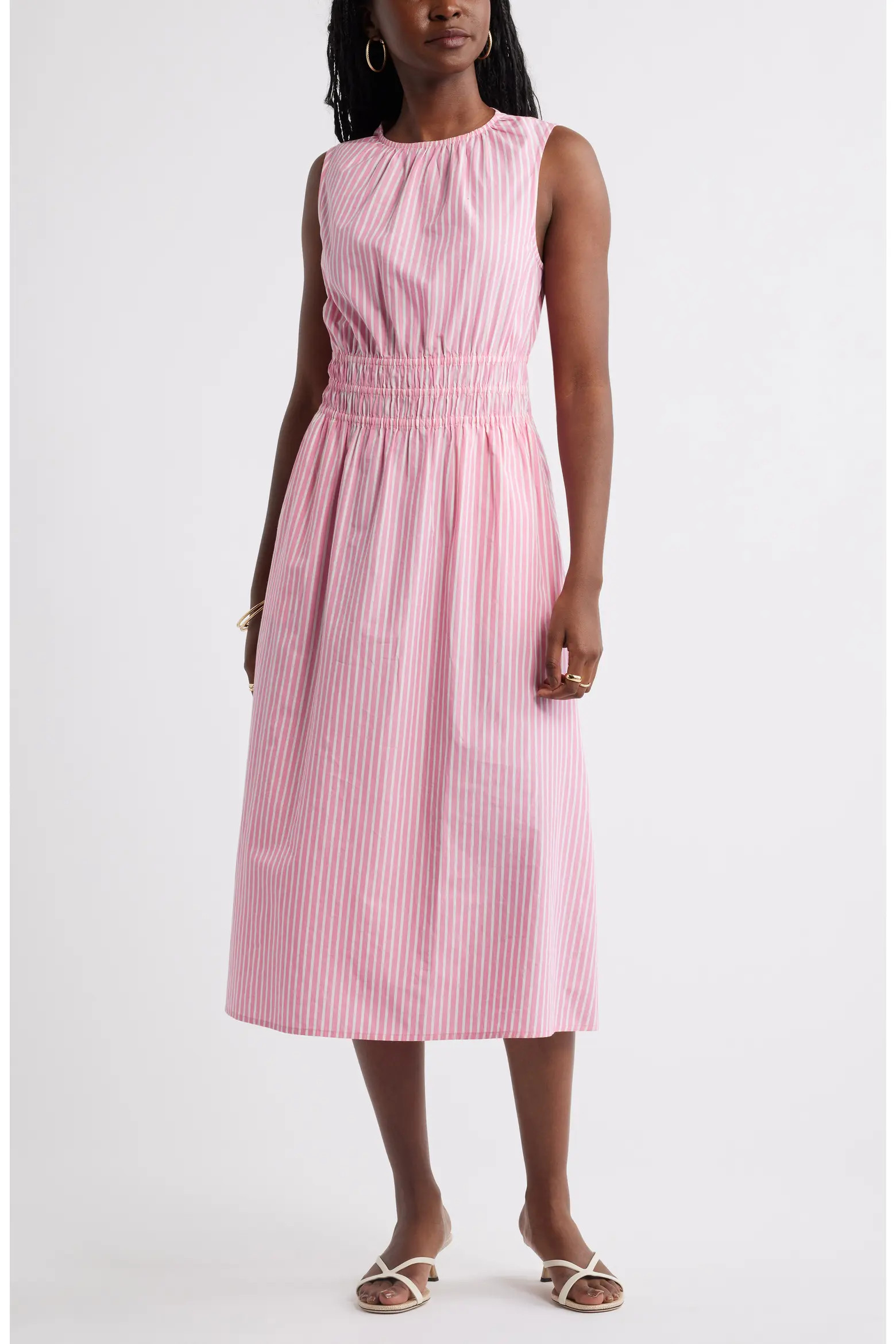 Sleeveless Smocked Waist Cotton Midi Dress (Women) | Nordstrom | Nordstrom