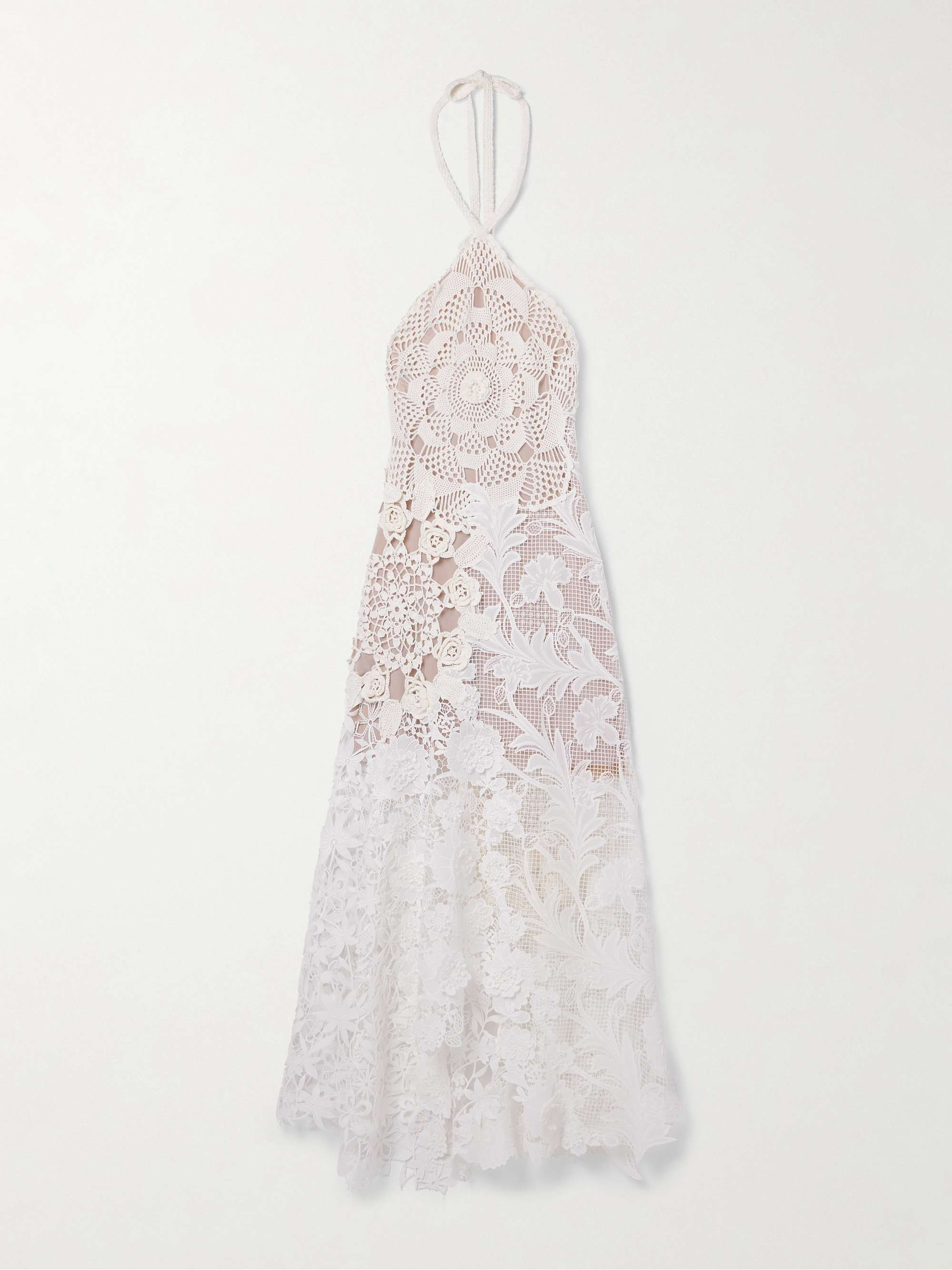 Asymmetric crochet and guipure lace halterneck dress | NET-A-PORTER (US)
