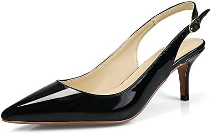 Women's Patent Leather Pointed Toe Elegant Kitten Heel Slingback Dress Pump Shoes | Amazon (US)