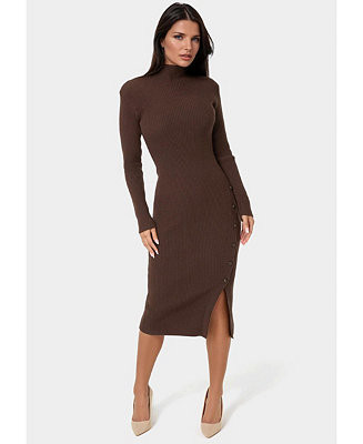 Bebe Long Sleeve Mockneck Sweater Midi Dress - Macy's | Macy's