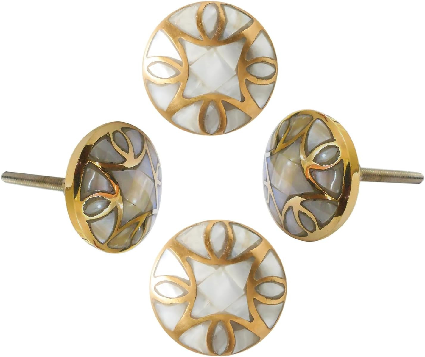 Perilla Home Set of 4 Premium Mother of Pearl Decorative Drawer Knobs - Gold Embroidered Vintage ... | Amazon (US)