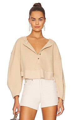 Lovers and Friends Oversized Henley Pullover in Taupe Neutral from Revolve.com | Revolve Clothing (Global)