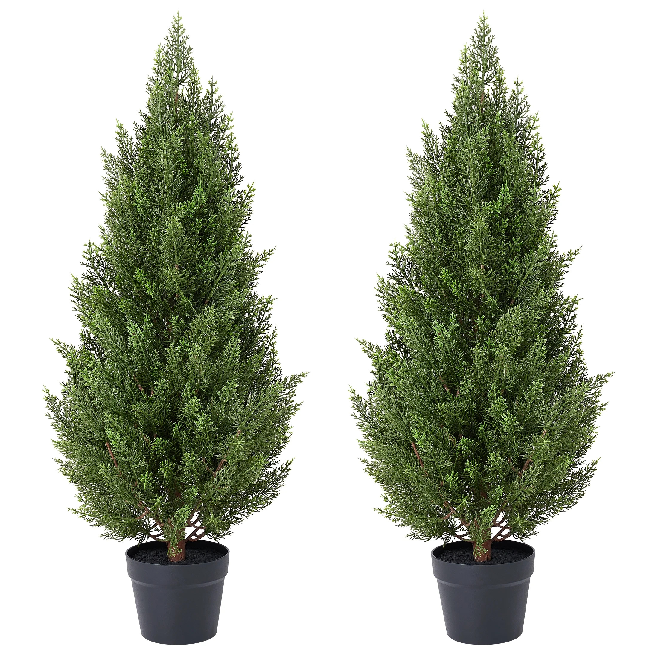 DR.Planzen 2 Pack 3ft Artificial Cedar Tree with Real Wood Trunk, Faux Silk Plant UV Resistant for Indoor Outdoor, Lifelike Fake Potted Tree for Home Office Decor - Walmart.com | Walmart (US)