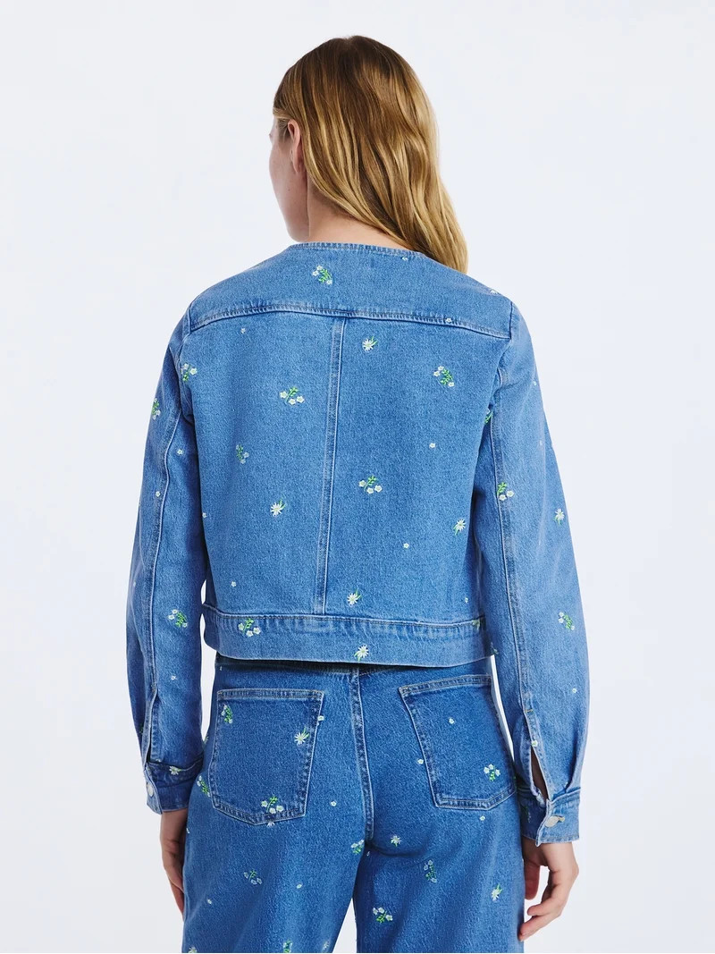 Free Assembly Women's Embroidered Cropped Denim Jacket, Sizes XS-XXL | Walmart (US)