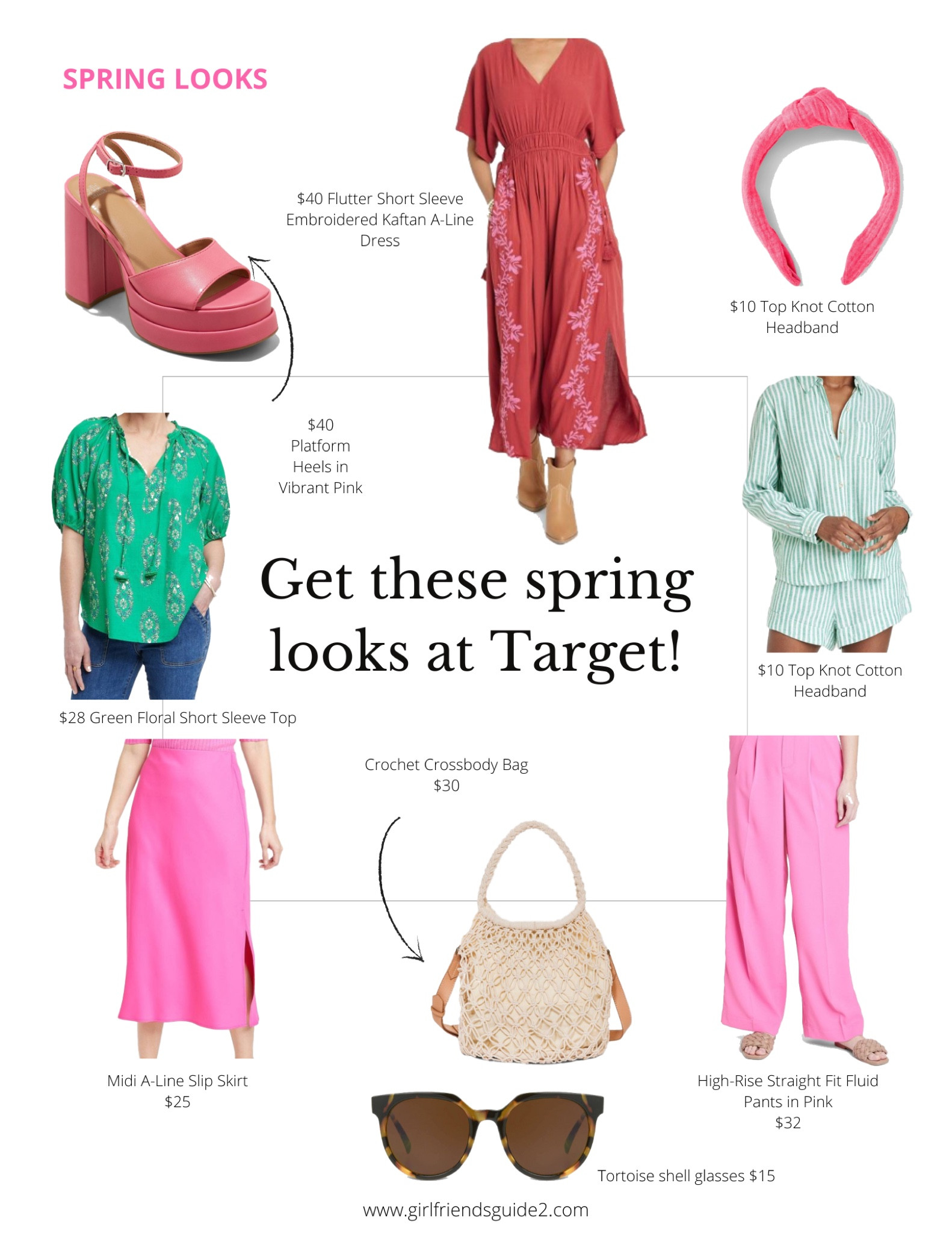 Spring outfits from Target. Easter Inspo. Cute spring outfit ideas from tops, pants, skirts and dresses. Spring crochet purses, cotton headbands and sunglasses. And pink platform shoes! #springoutfits #easter #workoutfit

#LTKitbag #LTKunder50 #LTKshoecrush