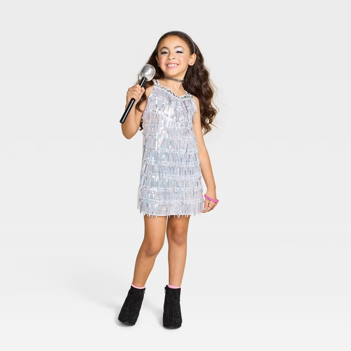 Kids' Pop Star Costume Dress Silver - Hyde and EEK! Boutique™ M | Target