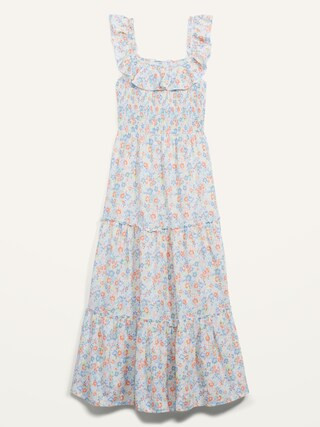Ruffled Smocked-Bodice Floral Sleeveless Maxi Dress for Women | Old Navy (US)