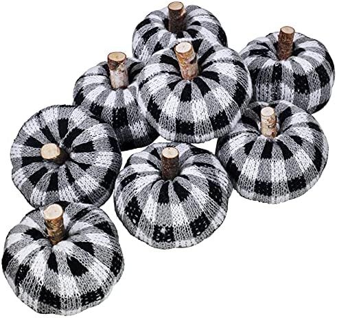 8 Pcs 4" Fall Harvest Artificial Pumpkins Buffalo Check Crochet Pumpkins Knit Pumpkins for Farmho... | Amazon (CA)